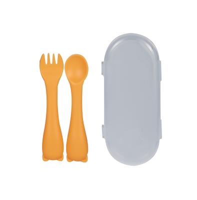 China Baby BPA Free Silicone Training Spoon Feeding Fork Set Cute Silicone Baby Spoon Fork Feeding For Toddler for sale