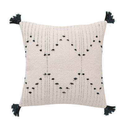 China Non-Toxic Embroidered Square Cut Flower Pillow Cover Morocco Lumbar Cushions Adorned Indian Tassel Woven Air Pillow Cushions for sale