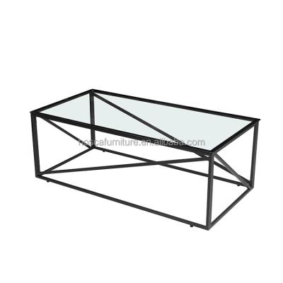 China Free Sample Stable Design Transparent Glass White Modern Metal Unique Rectangular Coffee Table for sale