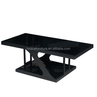 China Modern style table ceramic stable hot selling black glass top with metal legs coffee table for sale