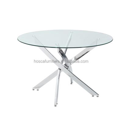 China Dine Room Coffee Table Chrome Leg Tempered Glass Stable Round Luxury Dining Table Furniture Modern Dining Tables for sale