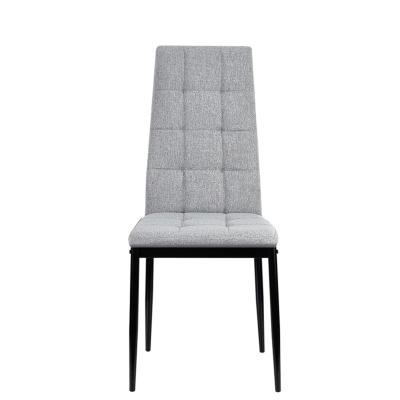 China Cheap Modern Stable China Gray Linen Fabric Dining Chair With Armless Metal Legs for sale