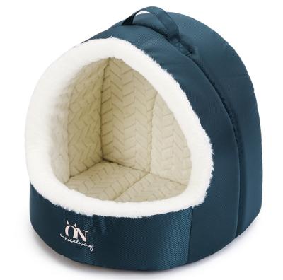 China 2021 Customs Plush Pet Bed Breathable Warm Comfortable Cave Shape Luxury Pet Cat Bed for sale