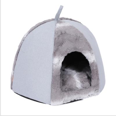 China Breathable Fluffy Luxury Pet Bed Yurt Shape Semi Closed Warm Winter Fleece Pet Bed for sale