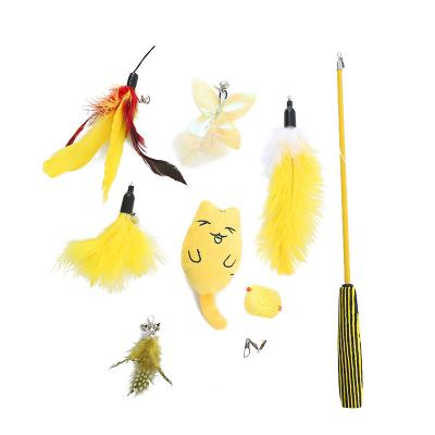 China Viable Interactive Magic Wand Puzzle Cat Feather Telescopic Cat Toy 8 Pcs Cat Toy Set for sale