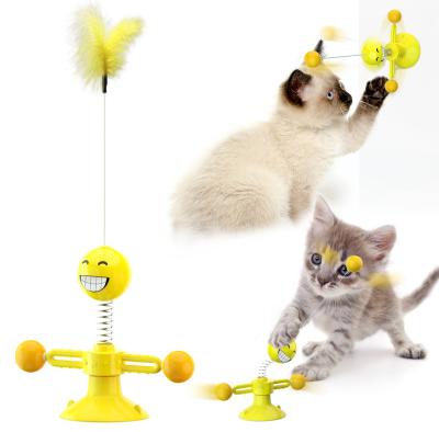 China Viable Interactive Spring Cat Toy Turntable Man-Spinning Circular Cat Toy With Suction Cup for sale