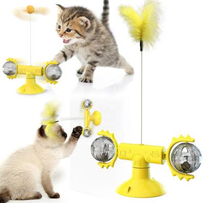 China Sustainable Interactive Spin Around Windmill Turntable Cat Toy with Feather for sale