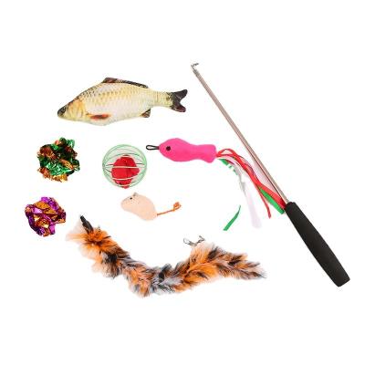 China Sustainable Cat Toy Fish Wand Catnip Cat Chew Toy 8 Pcs Cat Toy Set for sale