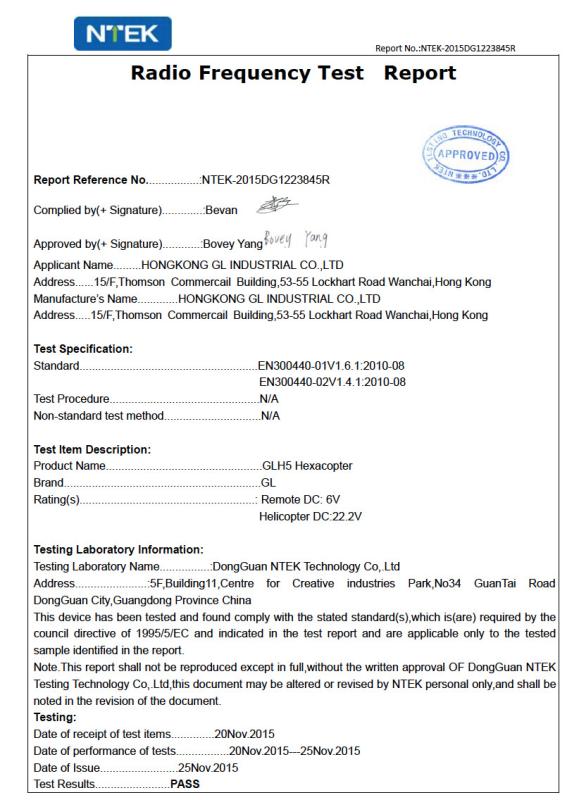 RF Test Report - HongKong GLK Industrial Co., Limited