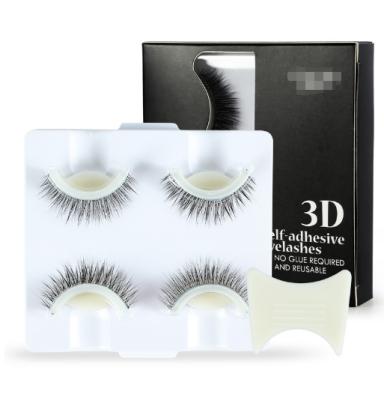 China Long Natural 2 Pairs 3D Self-adhesive False Eyelashes European And American Fiber Glueless Self-adhesive Eyelashes Border Reusable for sale