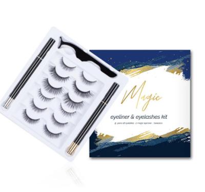 China Long D Natural Mink Eyelashes Non-magnetic Eyelashes 6 Pairs Self Adhesive Magic Eyeliner Waterproof False Eyelashes Extension for sale