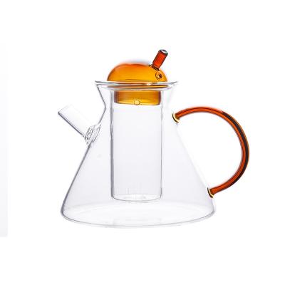 China Viable Glass Water Jug Flower Teapot Coffee Maker With Lid And Filter Coil Glass Kettle for sale