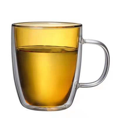 China 350ML Contemporary Colored Transparent Cup High Borosilicate Coffee Mug Double Wall Drinking Glass Mug for sale