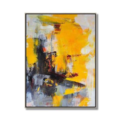 China Handpainted Waterproof+ECO-Friendly Christmas Gift Yellow and Black Abstract Painting for Living Room Office Hotel Decor for sale