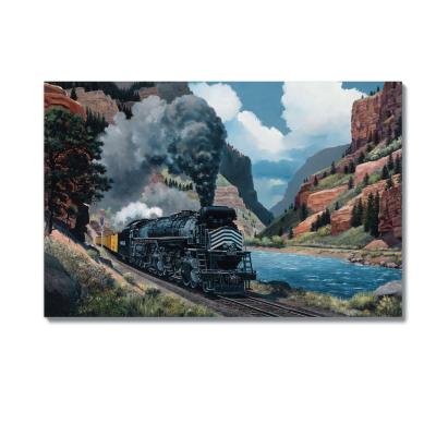 China Modern Classical Smoking Steam Train Oil Painting On Canvas Modern Living Room Wall Decoration for sale