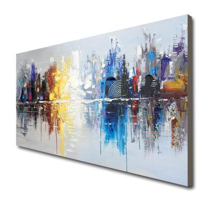 China Modern Cityscape Waterproof Hand Painted Painting On Canvas Reflection Abstract Hotel Wall Art Decor for sale