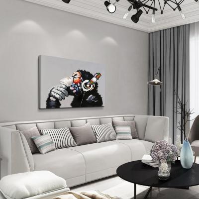 China Wall Art Traditional High Quality Chimpanzee Handmade Oil Painting Acrylic Animal For Living Room Decor for sale