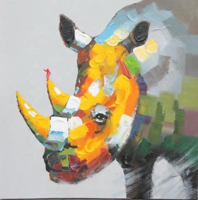 China Modern Plant Outlet Wall Pictures Handmade Abstract Art Oil Painting Animal Rhinoceros for sale