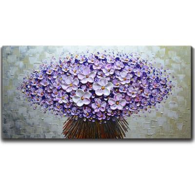 China Modern Textured Purple Flower Oil Painting 20x40 Inch Modern Contemporary Floral Paintings Artwork Abstract Stretched for sale