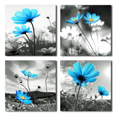 China Best Selling Modern Impressionist Free Sample Blue Flower Artwork Abstract Canvas Art For Living Room Decor for sale