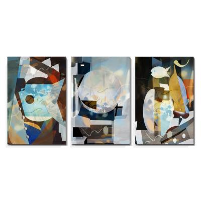 China Modern Modern Group 3 Panels Abstract Sets Colorful Irregular Fishing And Balloon Artwork Canvas Print for sale