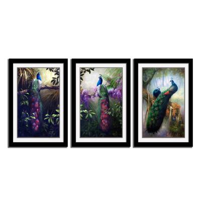 China Handmade Modern Art 3 Panel Peacock Modern Canvas Painting For Hotel Home Decor for sale