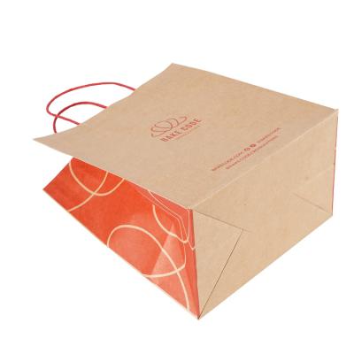 China Recyclable Custom Restaurant Food Delivery Take Out Tote Bag Flat Handle Deli Carry Brown Kraft Paper Cute Small Paper Bag for sale