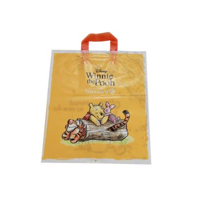 China 2022 Logo Printed Packaging Promotional Shopping PE Plastic Carrier Bag Custom Moisture Proof With Soft Loop Handle for sale