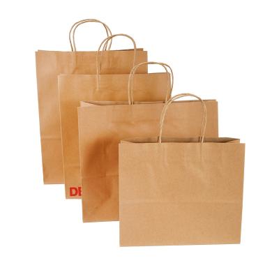 China Factory Wholesale Cheap Price Custom Recyclable Square Handle Kraft Paper Shopping Bag With Logo for sale