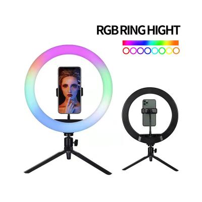 China Mini 10 Inch Circle Photography Lighting Phone 15 Colors Led RGB Ring Light With Tripod Stand for sale