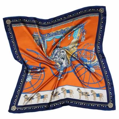 China 100% Newest Digital Print Silk Scarf 90x90cm 191211Square Satan Wholesale Luxury Square Soft Soft Horse Silk With Hand Quilting Edge for sale