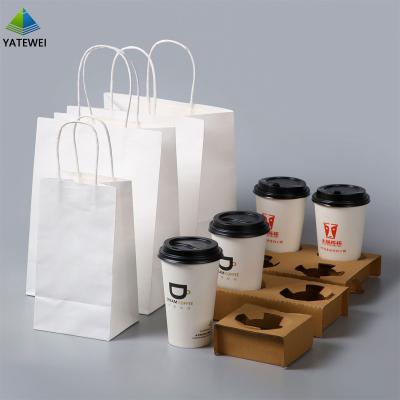 China Cheap Customized Disposable Take Away Hot Craft Papercup Drink Wrapping Paper Coffee Tea Carrier Disposable Paper Cup Holder for sale