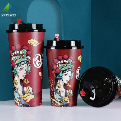 China 12OZ 16OZ Double Wall Paper Cup Disposable Takeaway Coffee Cup With Logo Printed Lids for sale