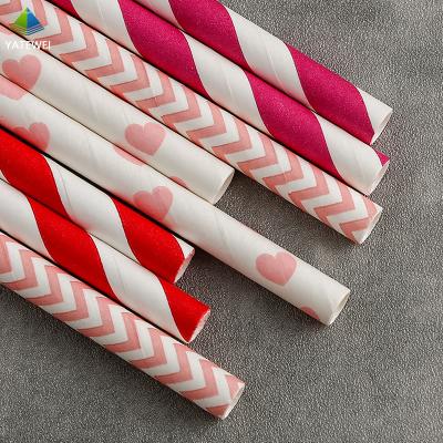 China Minimalist Wedding Biodegradable Matching Pink And Gold Striped Multi Colored Paper Straws for sale