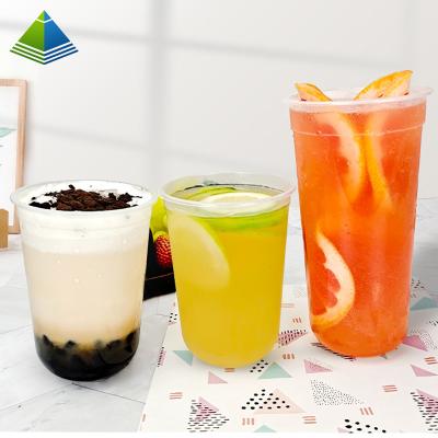 China Custom DOUBLE WALL LOGO Printed Clear Disposable Plastic U Shape PET Juice Milk Bubble Tea Boba Mug With Lids for sale