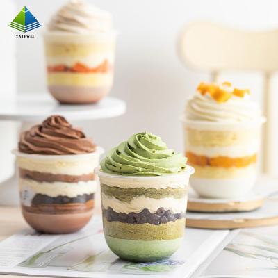 China 100% Eco-friendly Disposable 250ml Small Clear Dessert Plastic PS Cups With Lid Ice Cream for sale