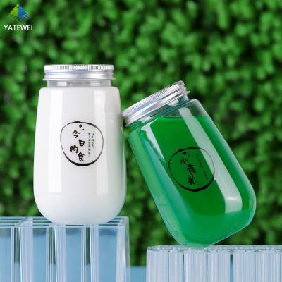 China Custom Cold Beverage Logo Printing 300ml 500ml Juice Square Boba Milk Tea Bottle With Plastic Visible Cap for sale