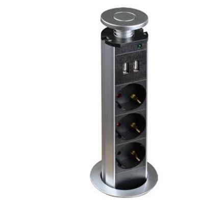 China Residential 3pin / Multipurpose Connector with 2xUSB Round Socket Extension with Sticker Hidden Desktop Power Socket for sale