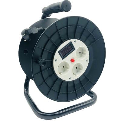 China Residential/Multipurpose European Typle Cable Reel 50m Extension Reels Retractable Power Reels with Voltage Indicator for sale