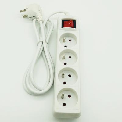 China Hot Selling French Type Standard Residential / General Purpose Grounding Portable Universal Electric Extension Socket Multi Sockets With Switch for sale