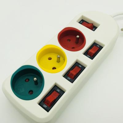 China Residential / General Purpose French Type 3 Outlet Pop Up Power Strip Extension Socket Colored Socket With Different Switches With CE for sale