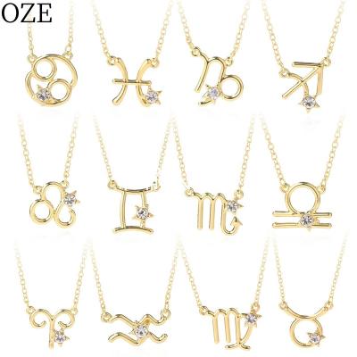 China Vintage Diamond 18K Gold Plated 12 Zodiac Sign Letter Pendant Necklace For Women Girls, 18