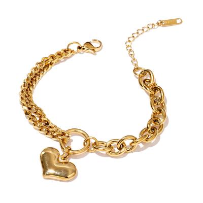 China Stainless Steel Figaro Charm Chain Bracelet CIA Vintage Cuban Jewelry Pendant Gift Heart Chain Bracelet For Women for sale