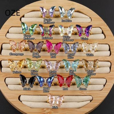 China Vintage Rainbow Crystal Glass Butterfly Ring Bohemia Ring Jewelry Crystal Open Butterfly Ring, Gold Open Wedding Jewelry for sale