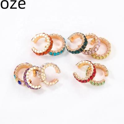 China Trendy Simple Colorful Personality Fashion Ear Bone Clip Without Ear Hole Ear Stud Inlaid With Color Diamond Stud Earrings For Women for sale