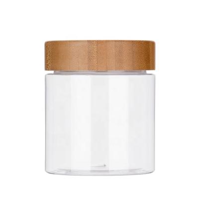 China Plastic Container 80ml 100ml 120ml 150ml 200ml 250ml Empty Clear Plastic Container 80ml 100ml 120ml 150ml 200ml 250ml Wood Grain Food Grade Jar With Bamboo Line Lid for sale