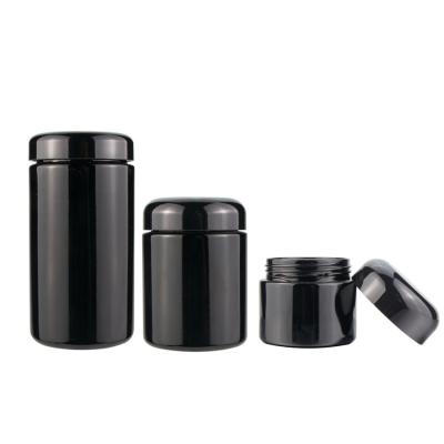 China Wholesale Airtight Black Glass Jar UV Smell Make Refillable Large Wide Mouth Violet Glass Storage Containers Jar Dark Resistant for sale