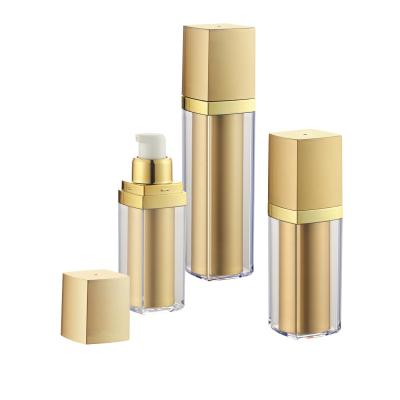 China Rad 15ml 30ml 50ml Double Walls Airless Quare Gold Rose Blue Design Airless Bottle for sale