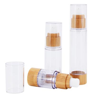 China 15ml 30ml 50ml Clear Empty Bamboo Airless Lotion Bottle Acrylic Airless Spray Pump Bottle for sale