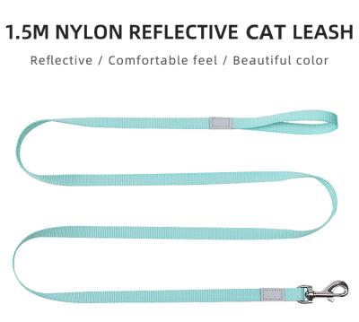 China Free Samples Reflective Pet Soft Outdoor Running Polyester Cat Leash Durable Colorful Reflective Cat Rope Leash Eco-Friendly Products 1.5m for sale